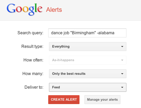 Google alerts dance jobs